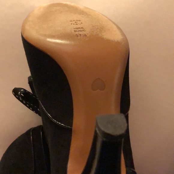 Moschino Cheap and Chic 37.5 7.5 peep toe lace up spectator suede heels retro - Picture 8 of 8